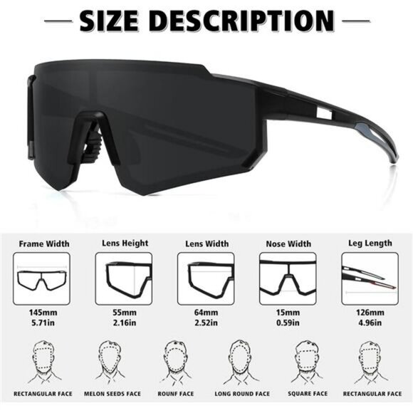 Polarized Sports Sunglasses Men Women UV400 Fishing Cycling Driving Outdoor - Picture 3 of 7